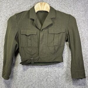 Vintage Hæren Army Field Jacket Womens S Green Wool Belted Cropped Military